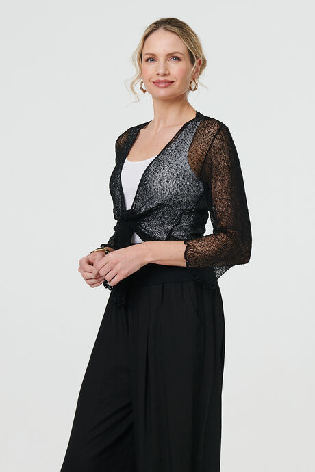 Izabel London – Sheer 3/4 Sleeve Open Front Cardigan